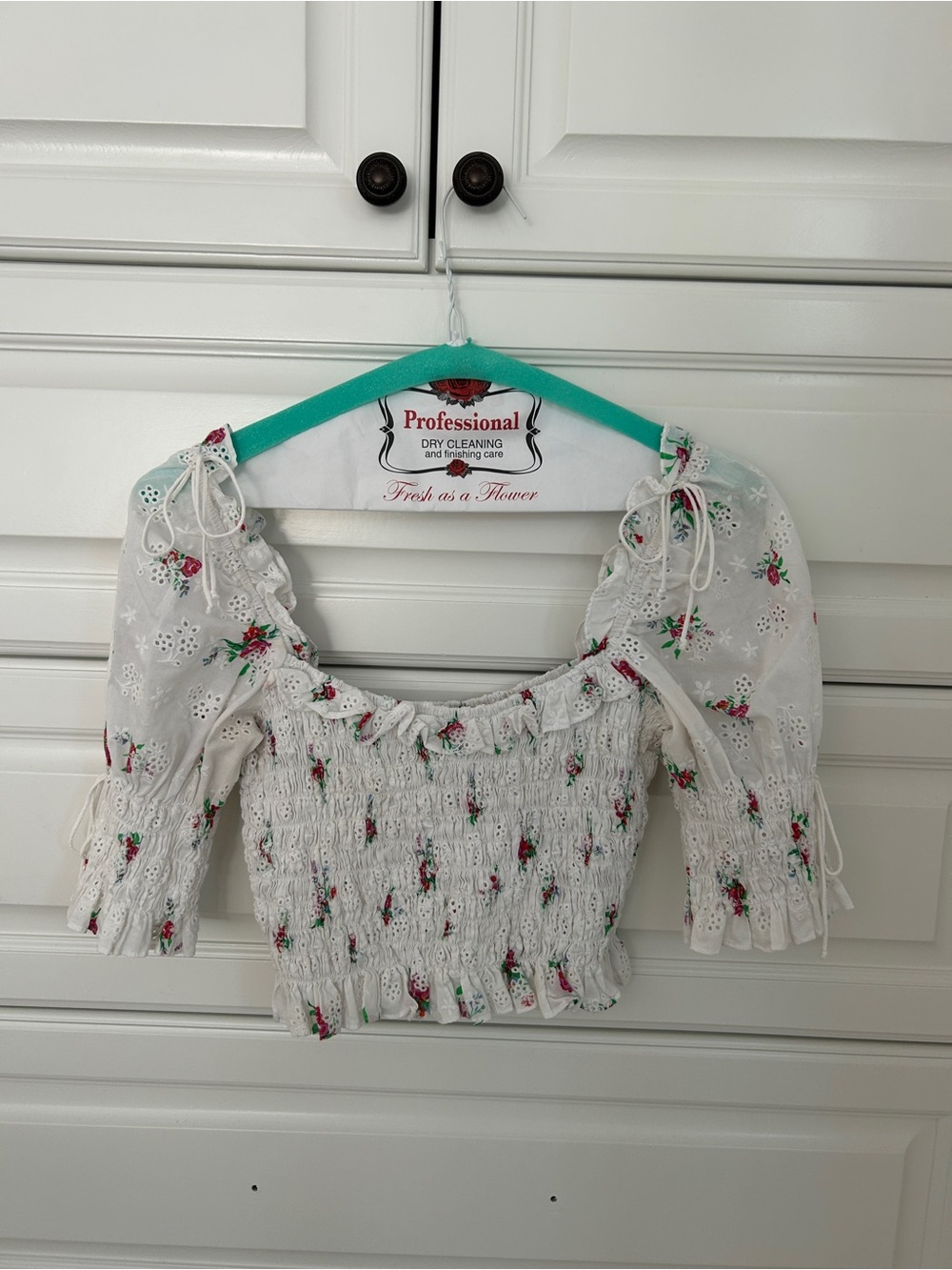 For Love and Lemons White Floral Eyelet Smocked Blouse